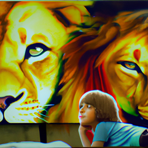 A child dreaming about a ferocious lion